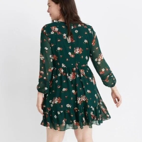 Madewell Womens Pintuck Green Floral Long Sleeve Dress Size 10 - Picture 2 of 15